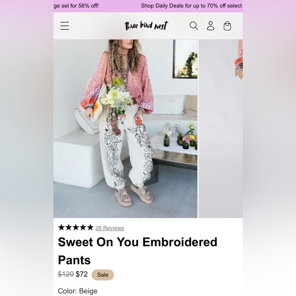 POL Cream Floral Embroidered Trousers - Picture 9 of 9